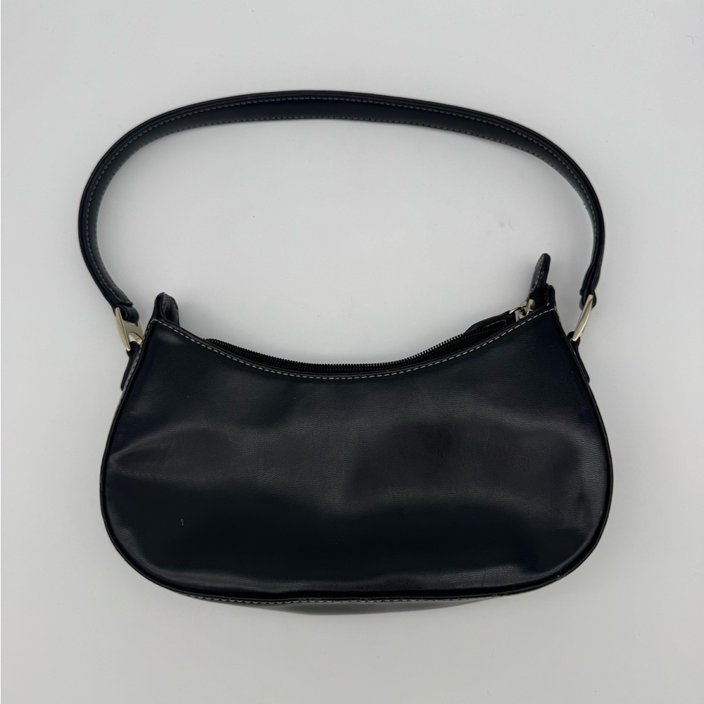 Liz Claiborne black shoulder purse vegan leather small bag 4 pockets silver